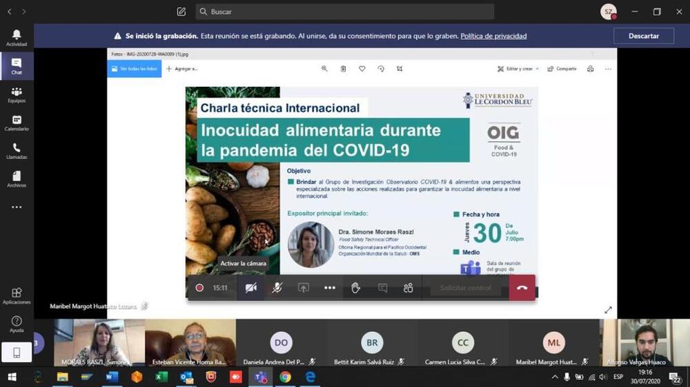 “Charla técnica internacional: Inocuidad alimentaria durante la pandemia del COVID-19”.